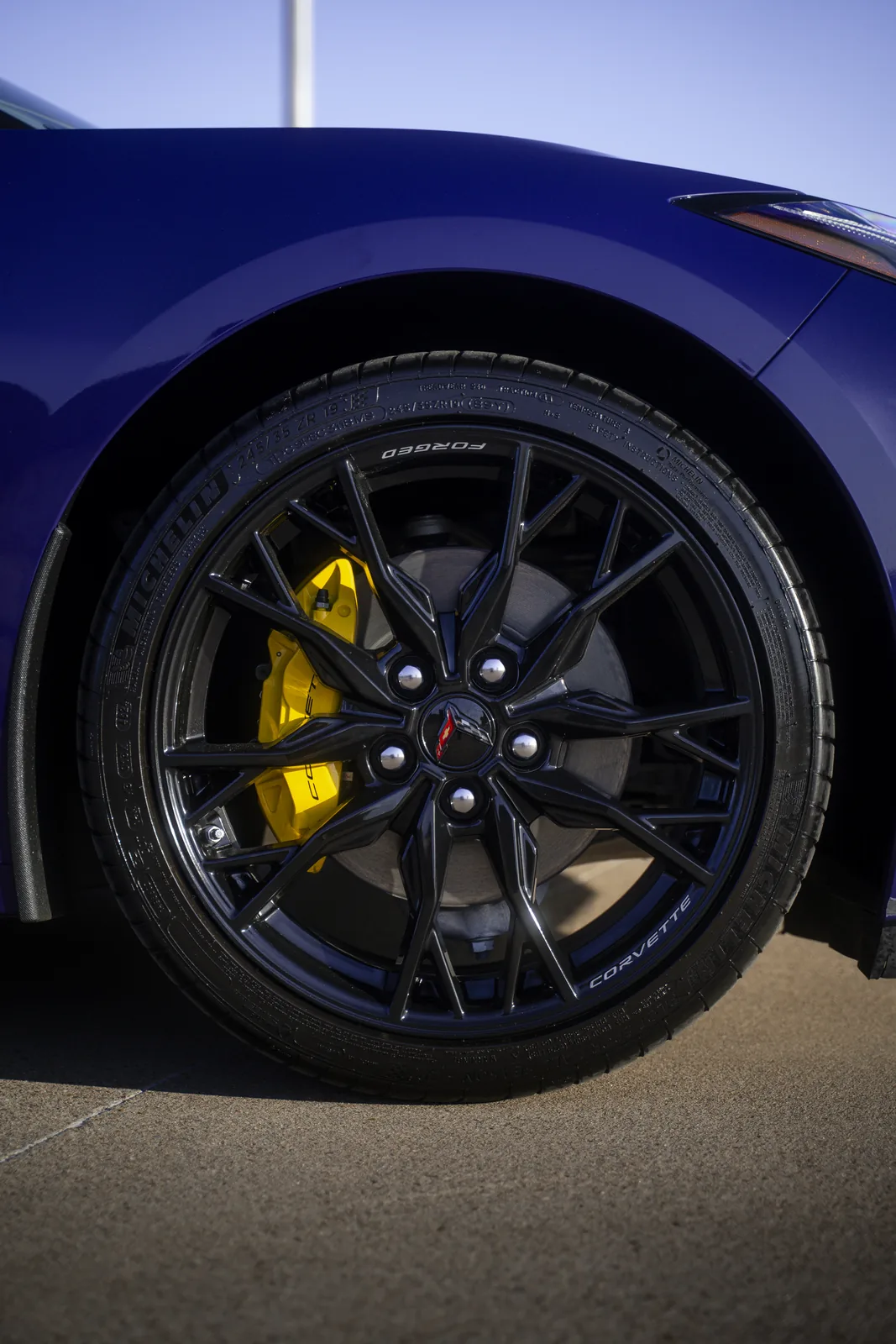 Hysteria Purple Corvette black wheel and yellow brake detail